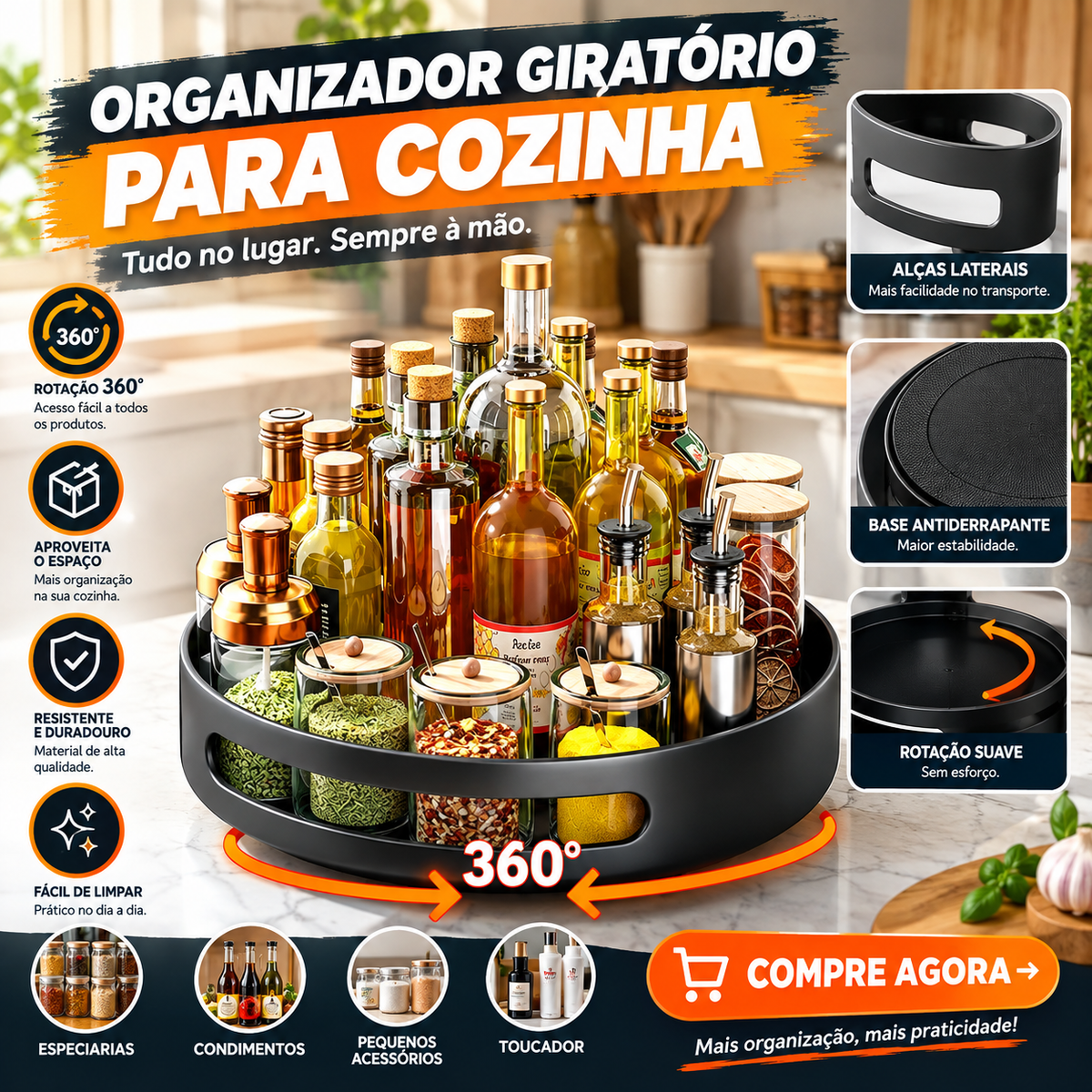 Organizador de Bancada para sua casa com Rotação 360°