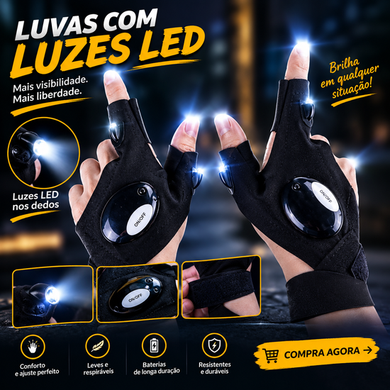 Luvas com Luzes LED para Trabalho e Atividades ao Ar Livre