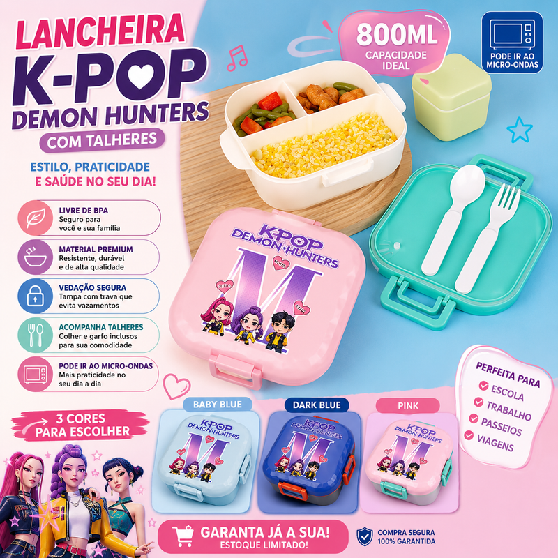 Lancheira K-Pop 800 ml – Caixa com Utensílios com BPA