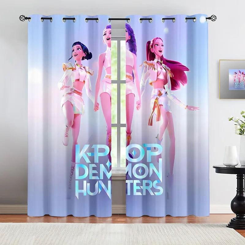 Cortinas Blackout K-Pop para Quarto Infantil – HUNTR/X Bloqueio de Luz e Redução de Ruído
