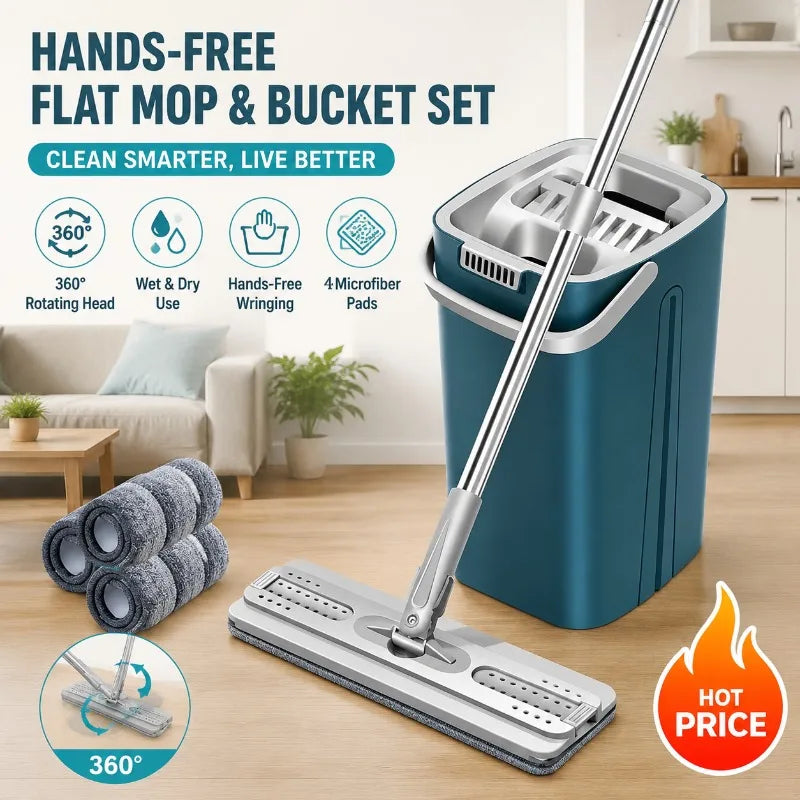 Mop Giratório JOYBOS com Sistema Automático de Limpeza com Balde, Rotação 360°, Lavável.
