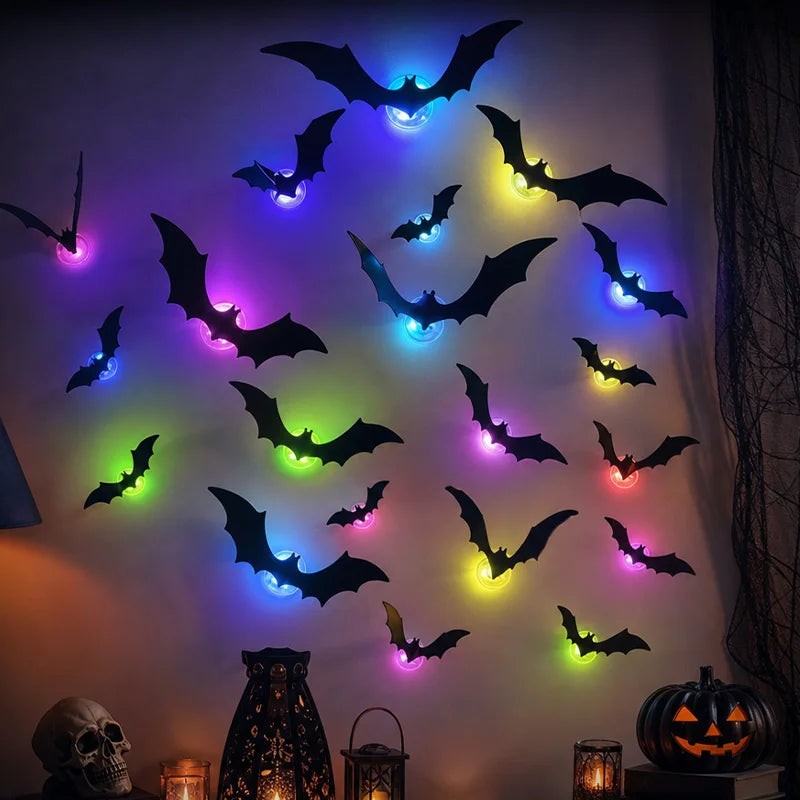Autocolantes decorativos de Parede LED para Halloween – Morcegos Luminosos 3D