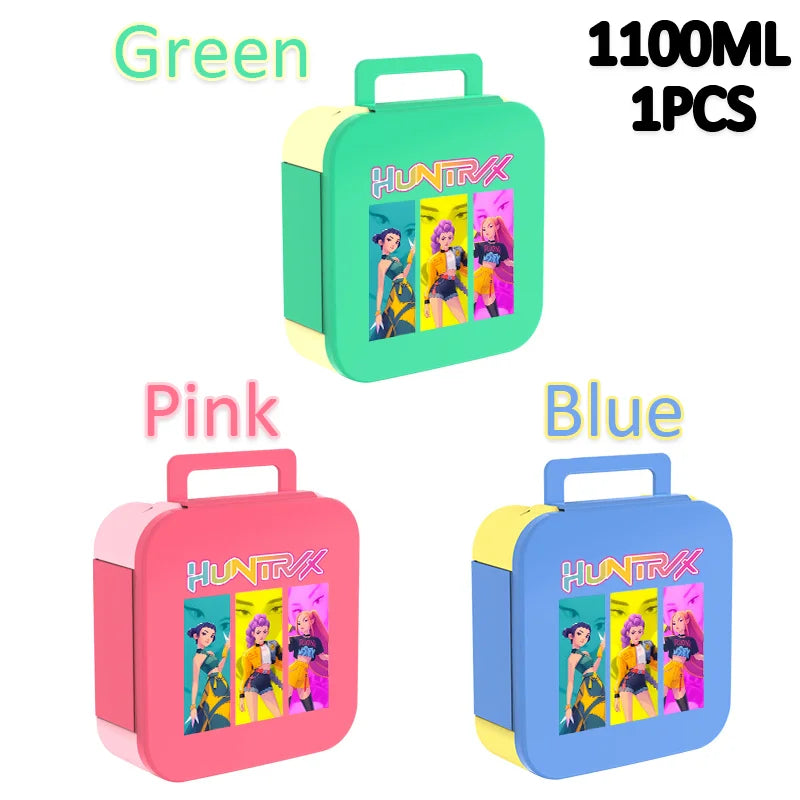 Lancheira K-Pop 1100 ml – Rosa e Azul, Térmica e Prática para Escola