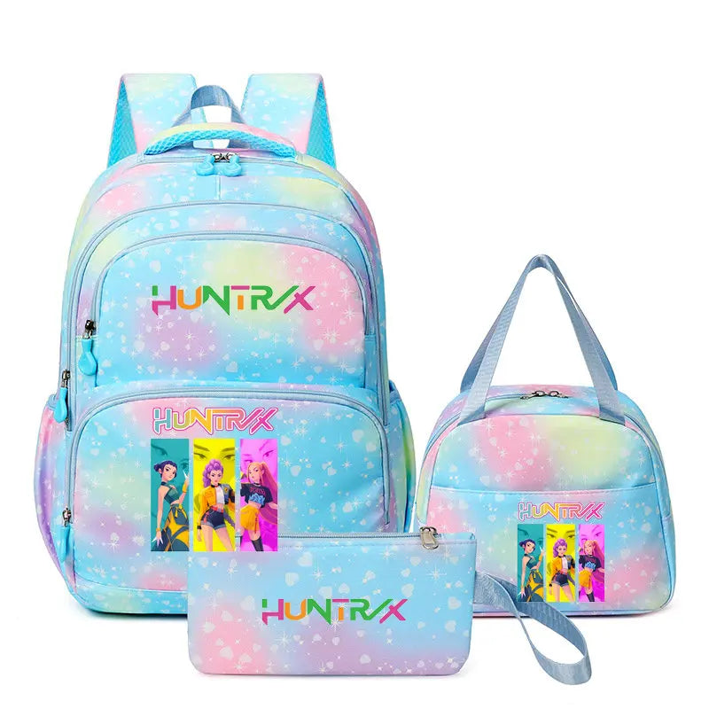 Conjunto Mochila K-Pop Demon Hunters 3 em 1 – Mochila, Lancheira e Estojo | Regresso às Aulas