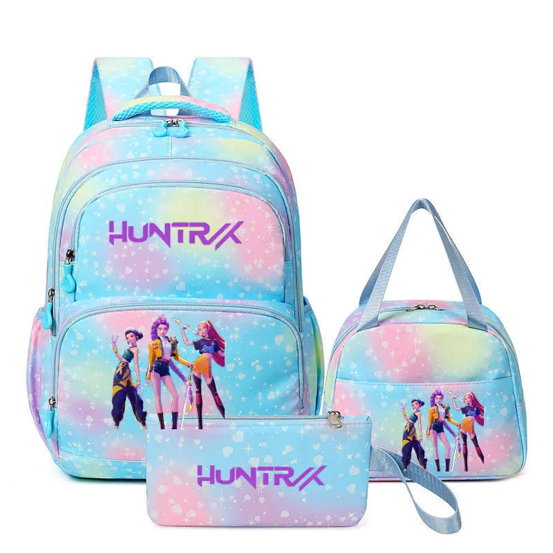 Conjunto Mochila K-Pop Demon Hunters 3 em 1 – Mochila, Lancheira e Estojo | Regresso às Aulas