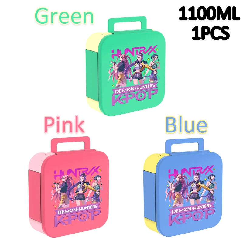 Lancheira K-Pop 1100 ml – Rosa e Azul, Térmica e Prática para Escola