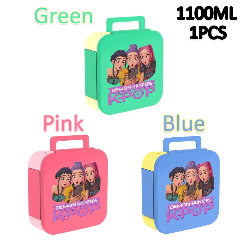 Lancheira K-Pop 1100 ml – Rosa e Azul, Térmica e Prática para Escola