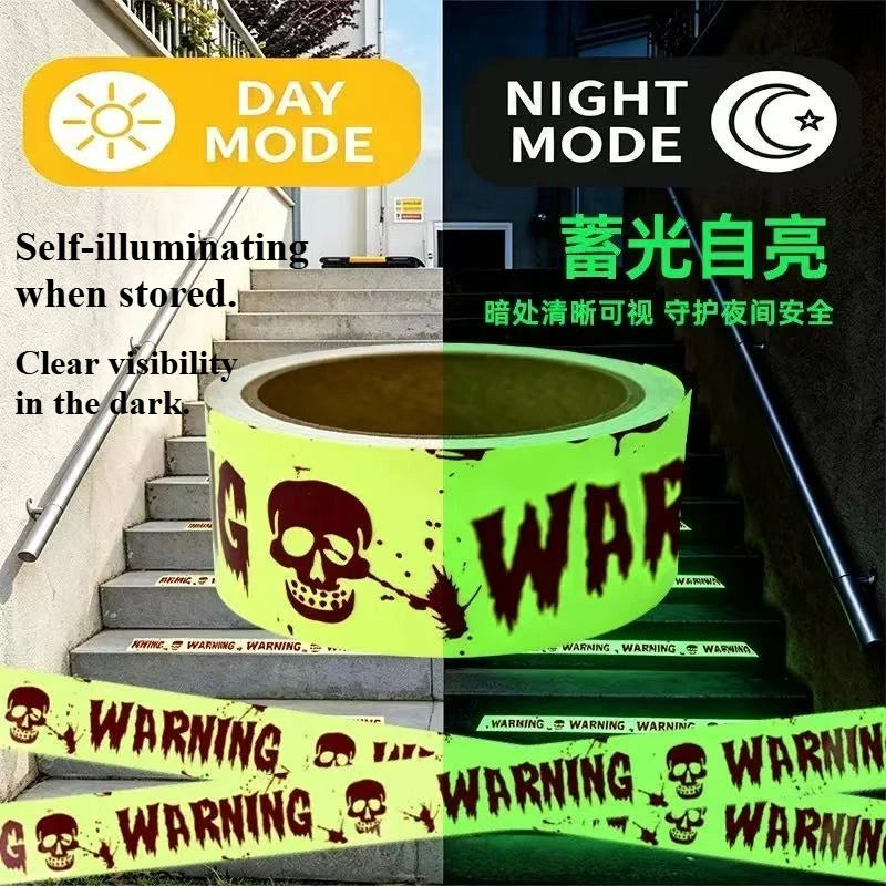 🎃Fita de Sinalização Halloween Fluorescente 3m – Decoração de Jardim e Festa
