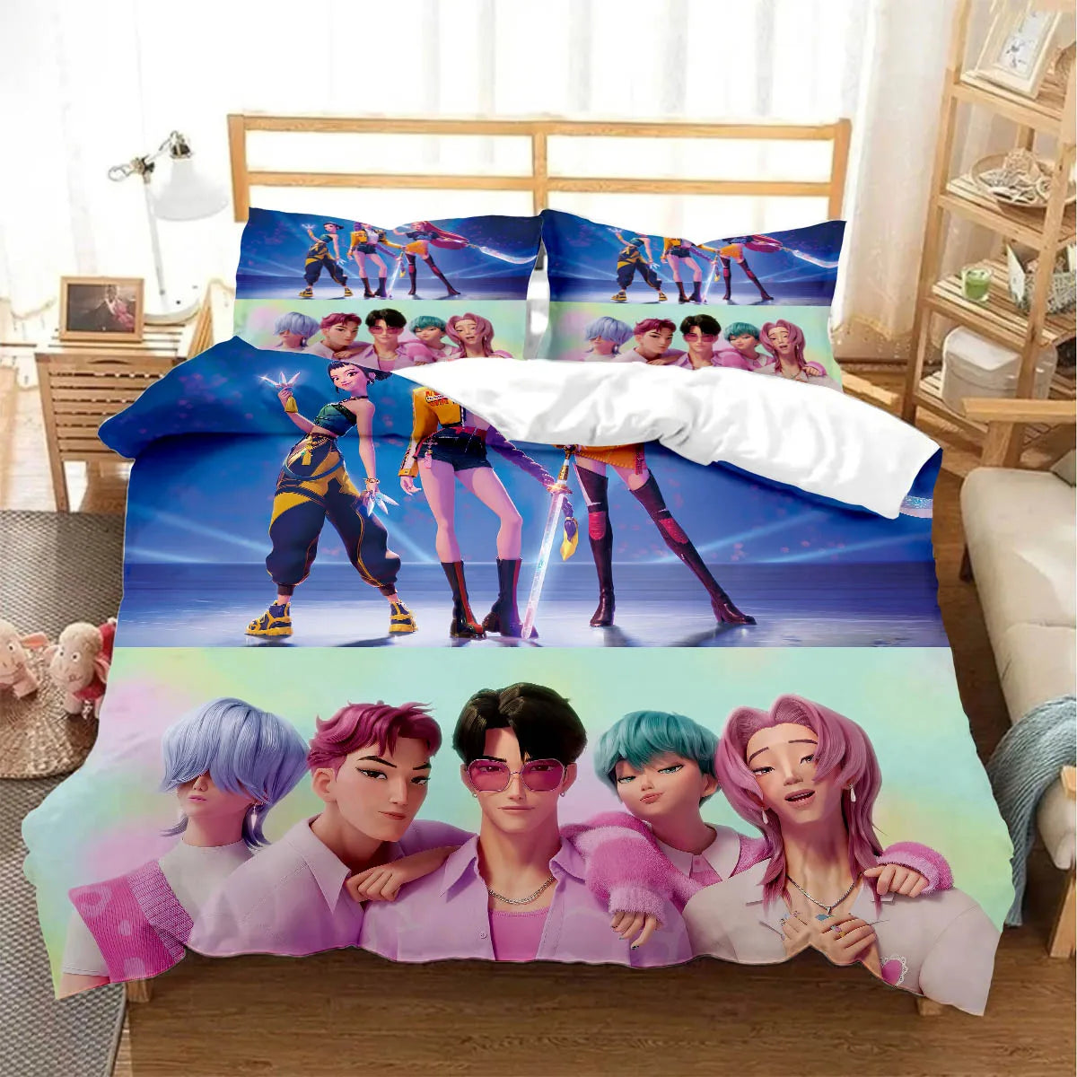 Conjunto de Cama Infantil 3 Peças – Capa de Edredão + 2 Fronhas, Design 3D Colorido