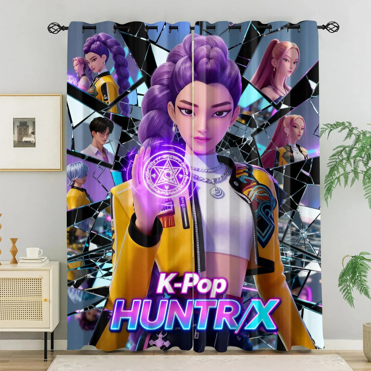 Cortinas Blackout K-Pop para Quarto Infantil – HUNTR/X Bloqueio de Luz e Redução de Ruído