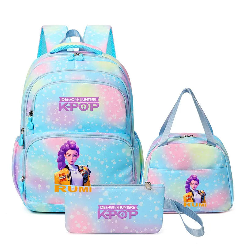 Conjunto Mochila K-Pop Demon Hunters 3 em 1 – Mochila, Lancheira e Estojo | Regresso às Aulas