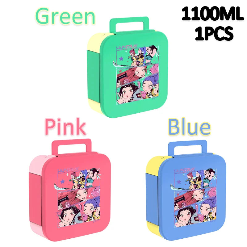 Lancheira K-Pop 1100 ml – Rosa e Azul, Térmica e Prática para Escola