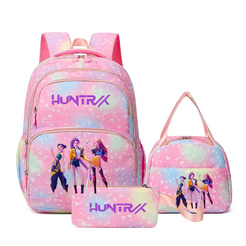 Conjunto Mochila K-Pop Demon Hunters 3 em 1 – Mochila, Lancheira e Estojo | Regresso às Aulas