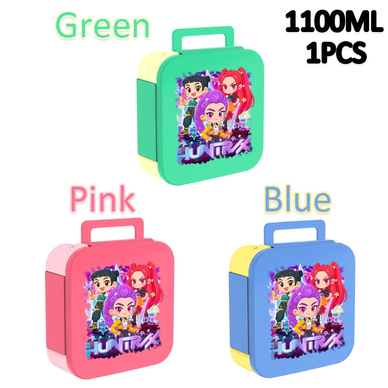 Lancheira K-Pop 1100 ml – Rosa e Azul, Térmica e Prática para Escola
