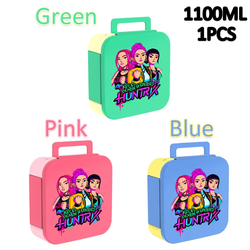 Lancheira K-Pop 1100 ml – Rosa e Azul, Térmica e Prática para Escola