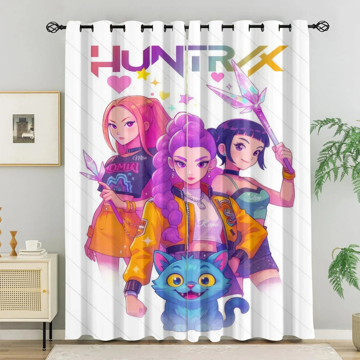 Cortinas Blackout K-Pop para Quarto Infantil – HUNTR/X Bloqueio de Luz e Redução de Ruído