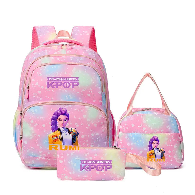 Conjunto Mochila K-Pop Demon Hunters 3 em 1 – Mochila, Lancheira e Estojo | Regresso às Aulas
