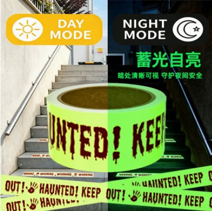 🎃Fita de Sinalização Halloween Fluorescente 3m – Decoração de Jardim e Festa