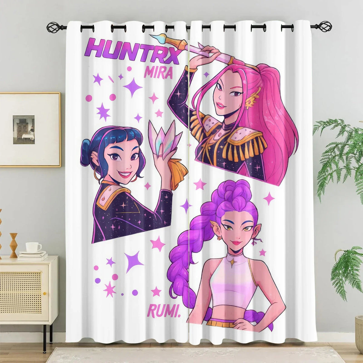 Cortinas Blackout K-Pop para Quarto Infantil – HUNTR/X Bloqueio de Luz e Redução de Ruído