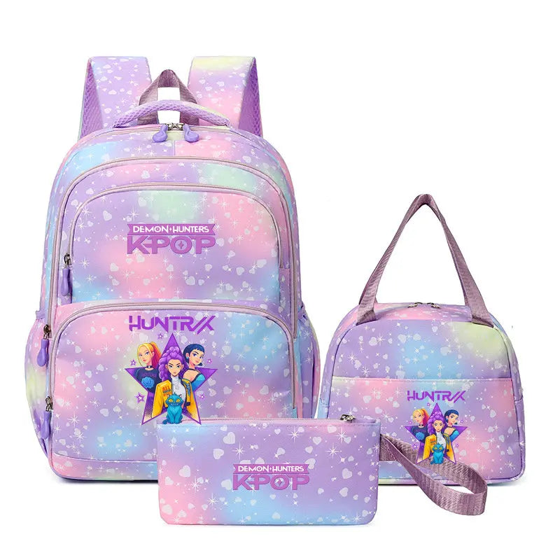 Conjunto Mochila K-Pop Demon Hunters 3 em 1 – Mochila, Lancheira e Estojo | Regresso às Aulas