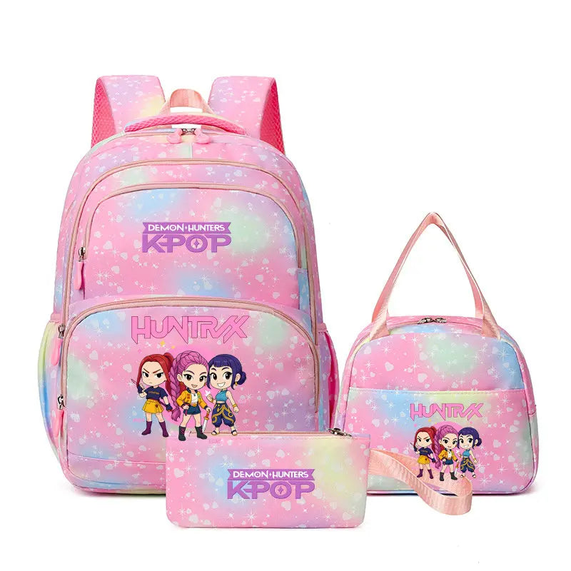 Conjunto Mochila K-Pop Demon Hunters 3 em 1 – Mochila, Lancheira e Estojo | Regresso às Aulas