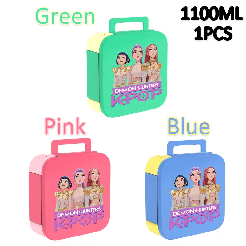 Lancheira K-Pop 1100 ml – Rosa e Azul, Térmica e Prática para Escola