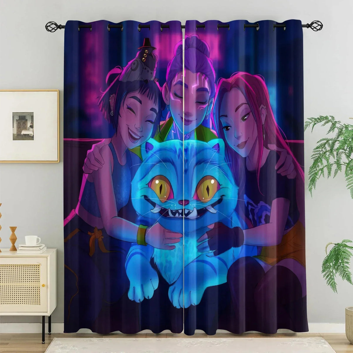 Cortinas Blackout K-Pop para Quarto Infantil – HUNTR/X Bloqueio de Luz e Redução de Ruído