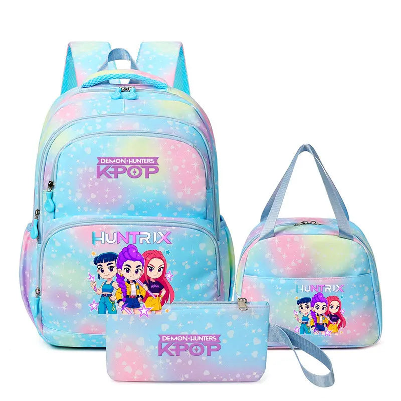 Conjunto Mochila K-Pop Demon Hunters 3 em 1 – Mochila, Lancheira e Estojo | Regresso às Aulas
