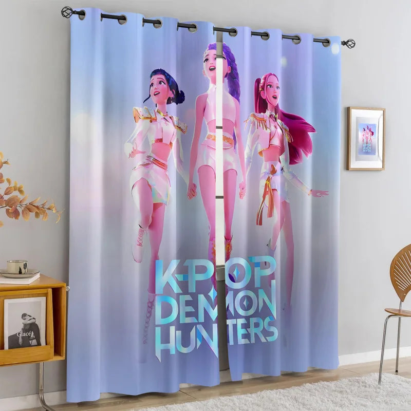 Cortinas Blackout K-Pop para Quarto Infantil – HUNTR/X Bloqueio de Luz e Redução de Ruído