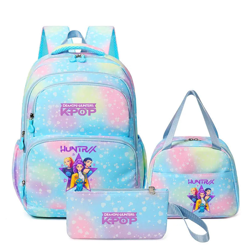 Conjunto Mochila K-Pop Demon Hunters 3 em 1 – Mochila, Lancheira e Estojo | Regresso às Aulas