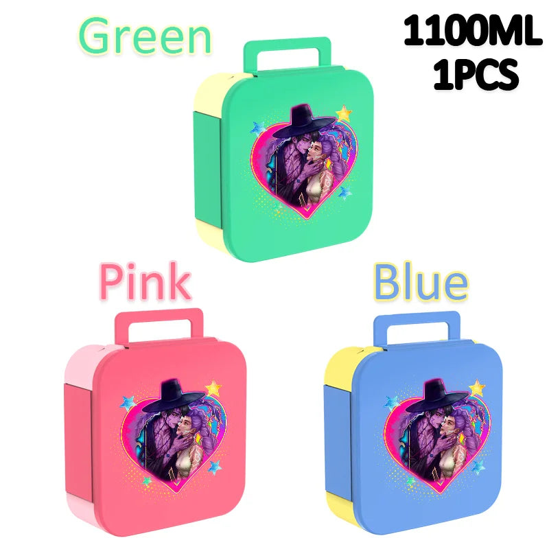 Lancheira K-Pop 1100 ml – Rosa e Azul, Térmica e Prática para Escola