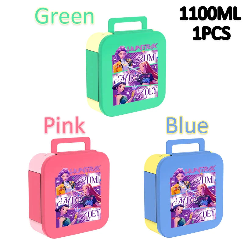 Lancheira K-Pop 1100 ml – Rosa e Azul, Térmica e Prática para Escola