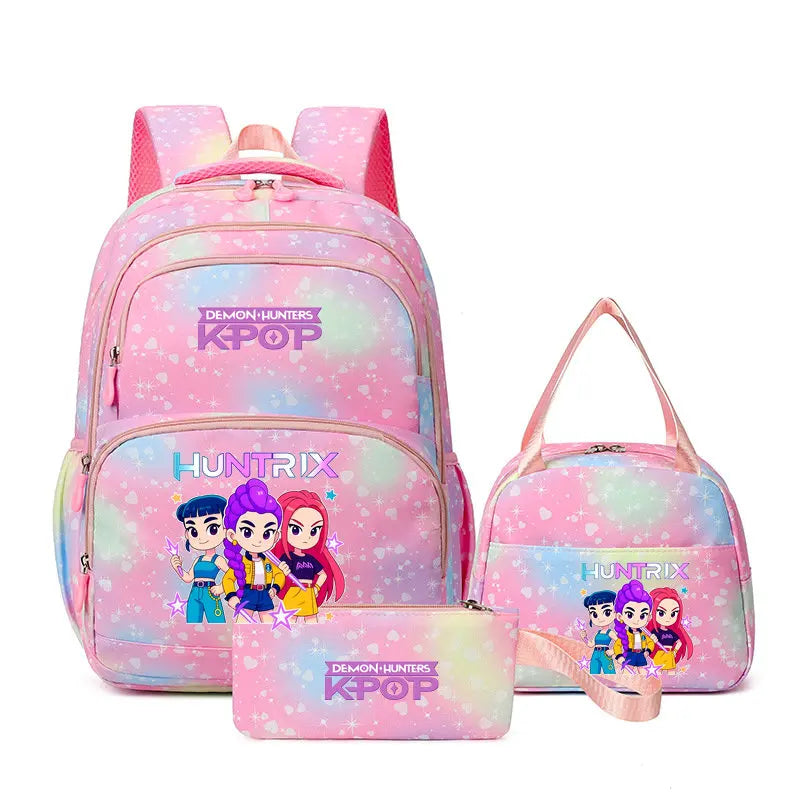 Conjunto Mochila K-Pop Demon Hunters 3 em 1 – Mochila, Lancheira e Estojo | Regresso às Aulas