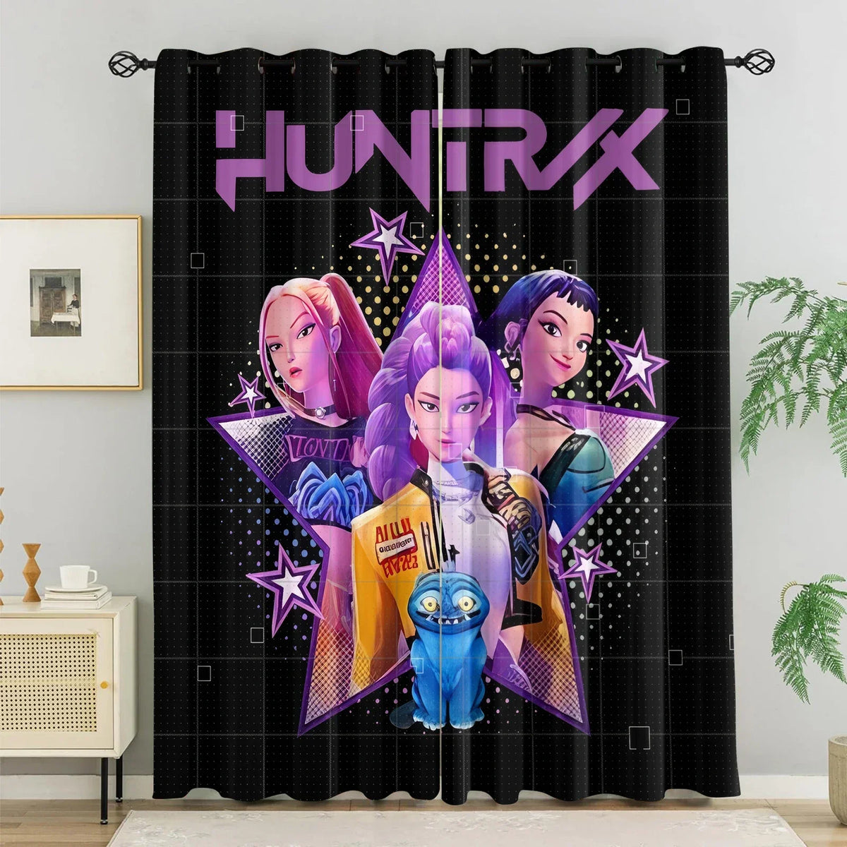Cortinas Blackout K-Pop para Quarto Infantil – HUNTR/X Bloqueio de Luz e Redução de Ruído