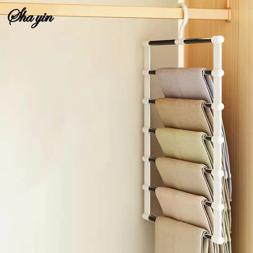 Cabide Dobrável Multicamadas para Calças – Organizador de Roupa com Clips Antideslizantes