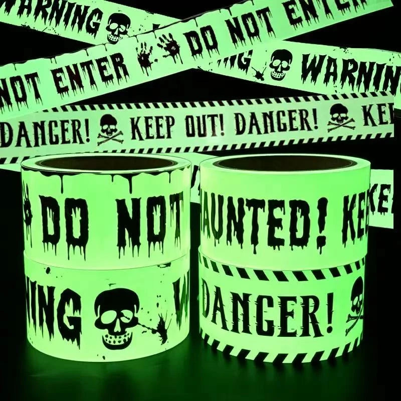 🎃Fita de Sinalização Halloween Fluorescente 3m – Decoração de Jardim e Festa
