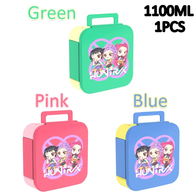 Lancheira K-Pop 1100 ml – Rosa e Azul, Térmica e Prática para Escola