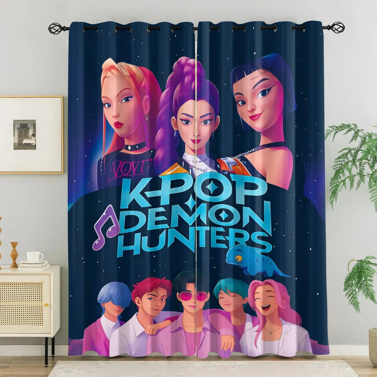 Cortinas Blackout K-Pop para Quarto Infantil – HUNTR/X Bloqueio de Luz e Redução de Ruído