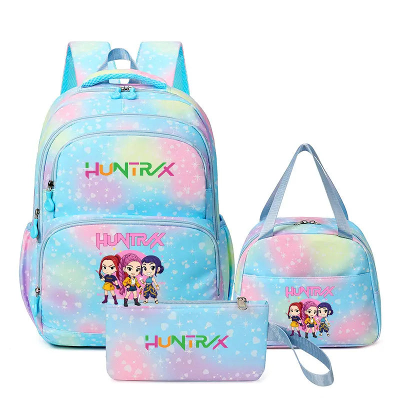 Conjunto Mochila K-Pop Demon Hunters 3 em 1 – Mochila, Lancheira e Estojo | Regresso às Aulas