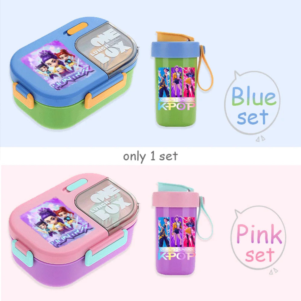 Conjunto Bento K-Pop Rosa – Caixa de Almoço + Garrafa de Água para Escola