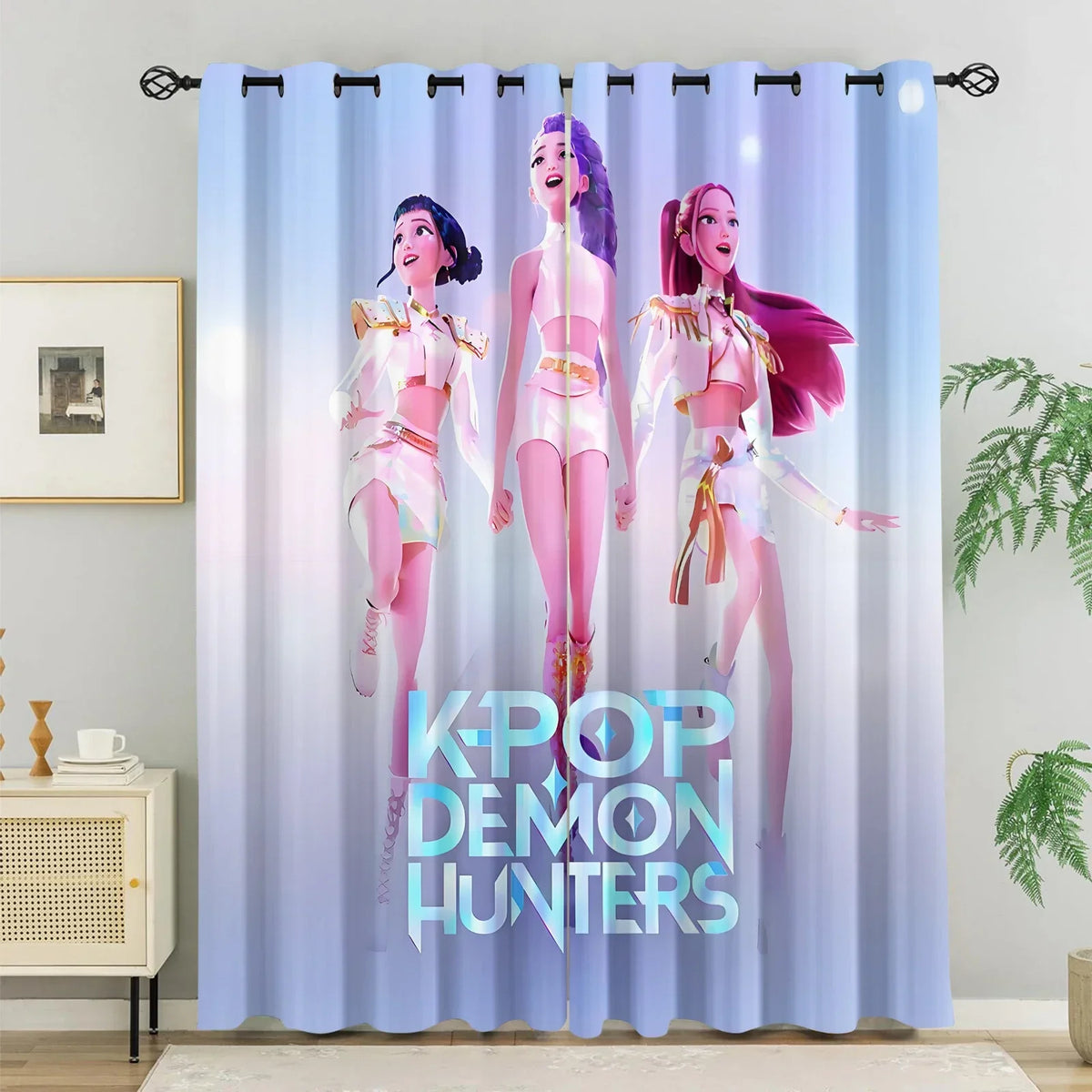 Cortinas Blackout K-Pop para Quarto Infantil – HUNTR/X Bloqueio de Luz e Redução de Ruído