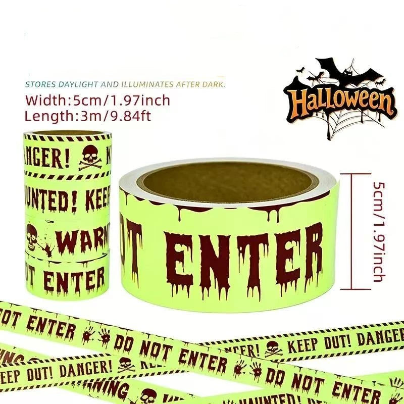 🎃Fita de Sinalização Halloween Fluorescente 3m – Decoração de Jardim e Festa