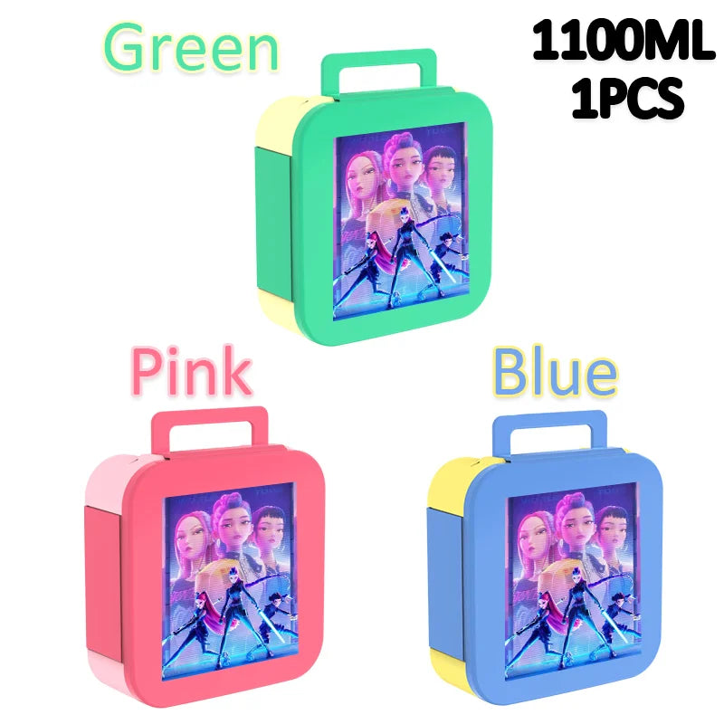 Lancheira K-Pop 1100 ml – Rosa e Azul, Térmica e Prática para Escola