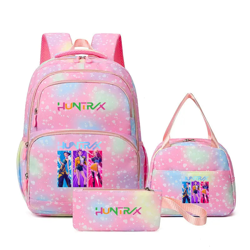 Conjunto Mochila K-Pop Demon Hunters 3 em 1 – Mochila, Lancheira e Estojo | Regresso às Aulas