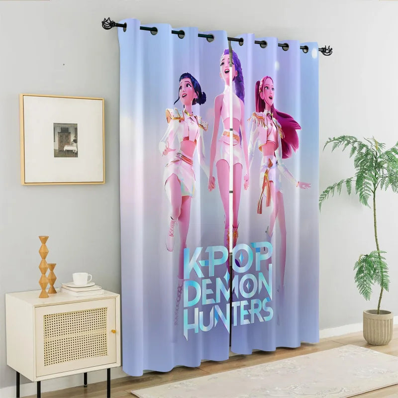 Cortinas Blackout K-Pop para Quarto Infantil – HUNTR/X Bloqueio de Luz e Redução de Ruído