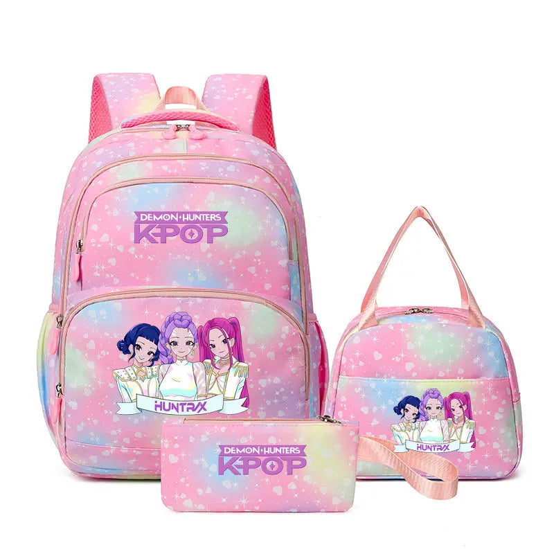 Conjunto Mochila K-Pop Demon Hunters 3 em 1 – Mochila, Lancheira e Estojo | Regresso às Aulas