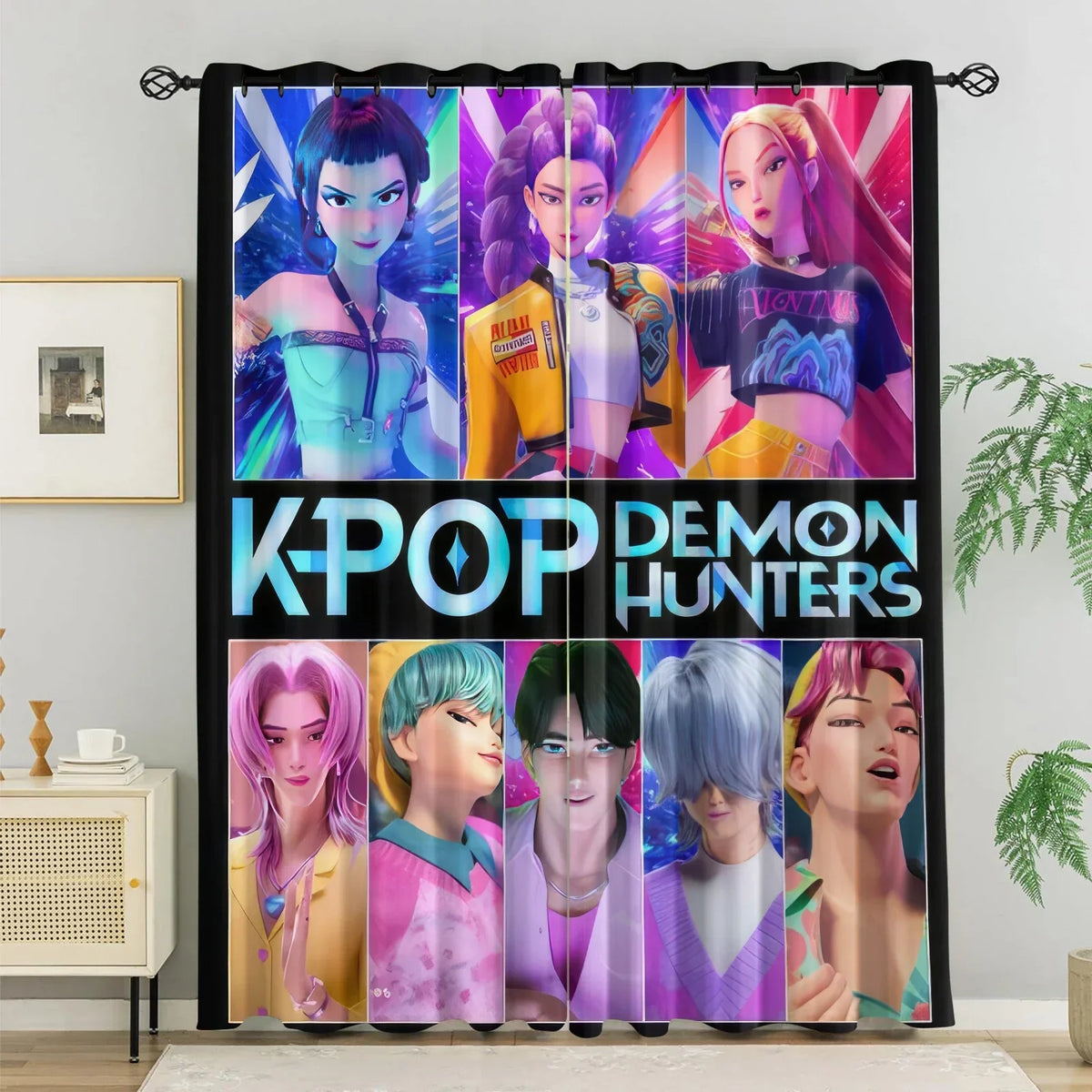 Cortinas Blackout K-Pop para Quarto Infantil – HUNTR/X Bloqueio de Luz e Redução de Ruído