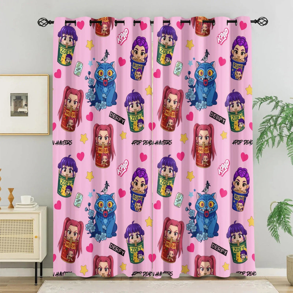 Cortinas Blackout K-Pop para Quarto Infantil – HUNTR/X Bloqueio de Luz e Redução de Ruído
