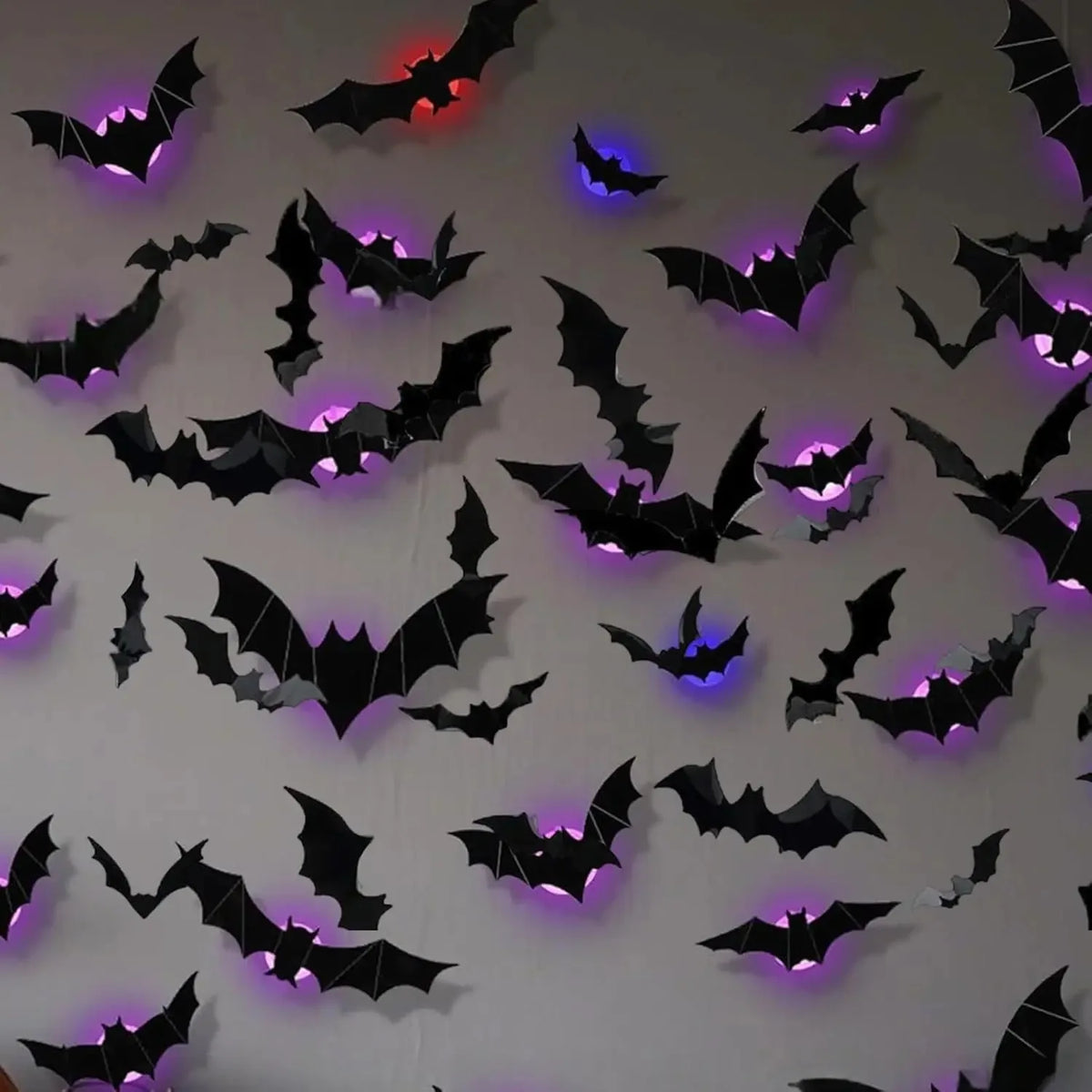 Autocolantes decorativos de Parede LED para Halloween – Morcegos Luminosos 3D