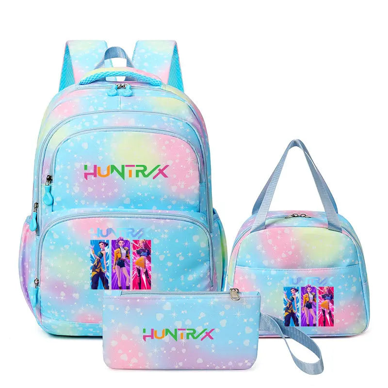 Conjunto Mochila K-Pop Demon Hunters 3 em 1 – Mochila, Lancheira e Estojo | Regresso às Aulas
